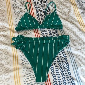 Billabong two piece green and white stripped high waisted bikini size small